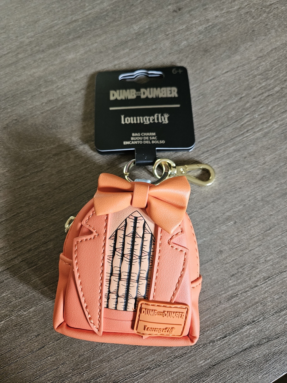Loungefly Orange & Blue Dumb and Dumber Mini Backpack Bag Charm with Bow Accent